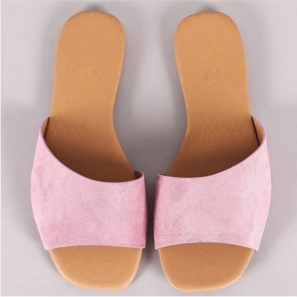 Lilac pink one band suede flat slip on sandals